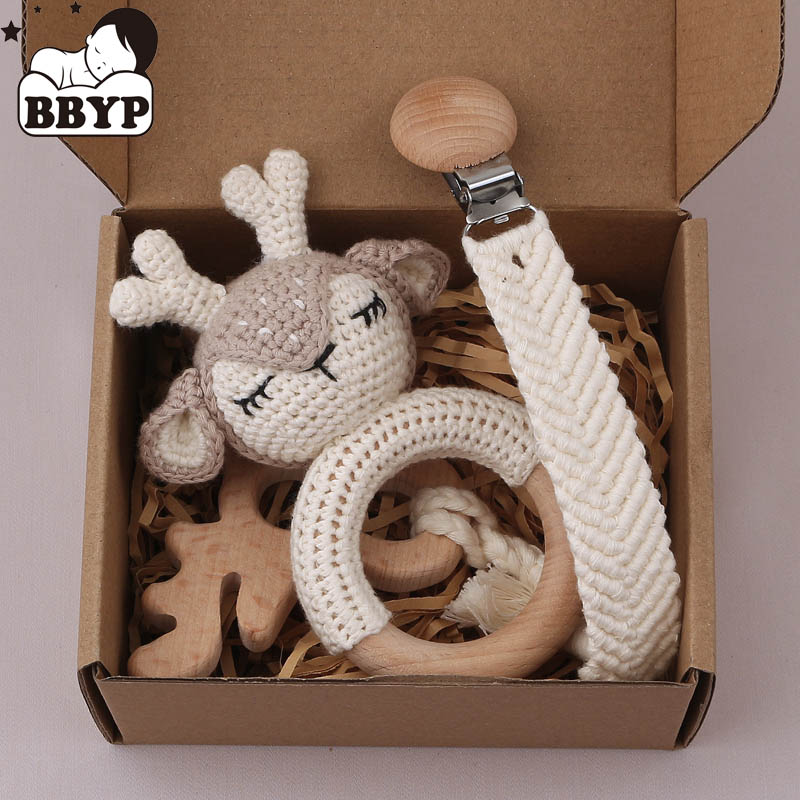 Baby Rattle Toy Set - Mainan Gigitan Bayi Rajutan Bentuk Gajah,